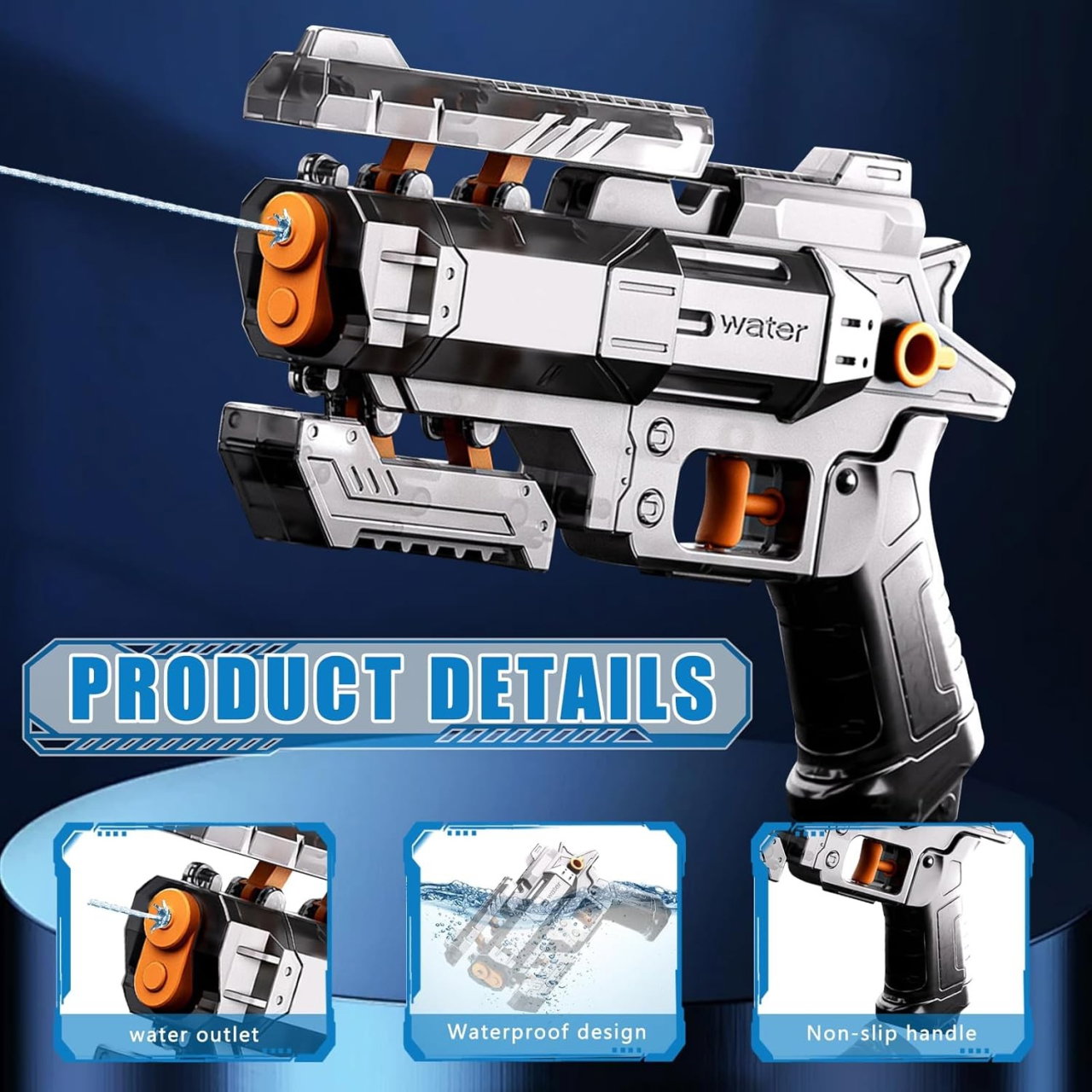 Pistol Manual cu Apa, Flippy, Jucarie Pistol cu Apa Sigur Pentru Copii, Design Nou S-Shooter Atractiv, 23 x 14.5 cm, Negru Transparent [6]