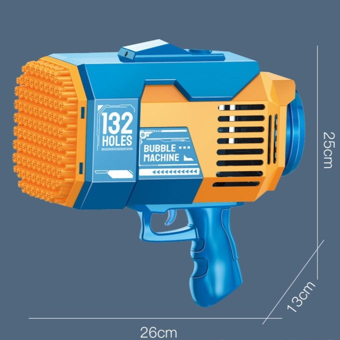 Pistol pentru Baloane de Sapun, Flippy, 132 de Gauri, Lumini Colorate, Tavita, Lichid, Baterie de Li, Cablu de Incarcare, 25cm x 13cm x 26cm, Albastru [5]