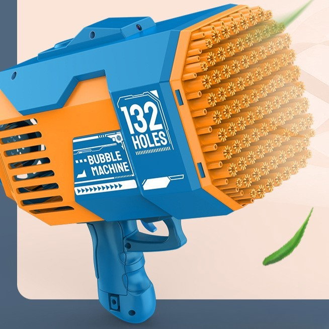 Pistol pentru Baloane de Sapun, Flippy, 132 de Gauri, Lumini Colorate, Tavita, Lichid, Baterie de Li, Cablu de Incarcare, 25cm x 13cm x 26cm, Albastru [3]