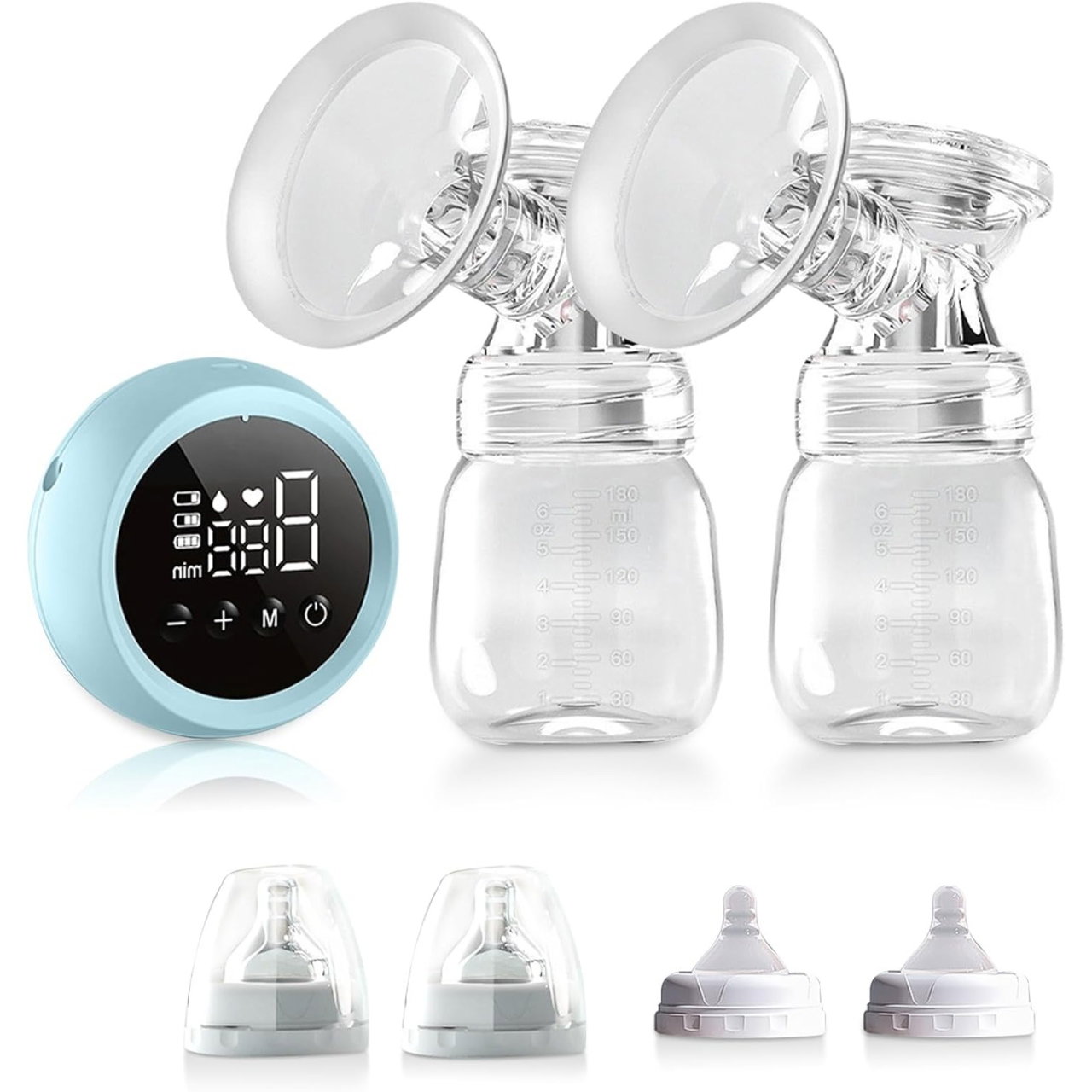 Pompa de San Electrica 2 in 1, Flippy, cu 2 Biberoane, Capacitate 180 ml, Incarcare USB Tip C, 1200 mAh, 2 Moduri, 9 Viteze, Albastru Transparent [4]