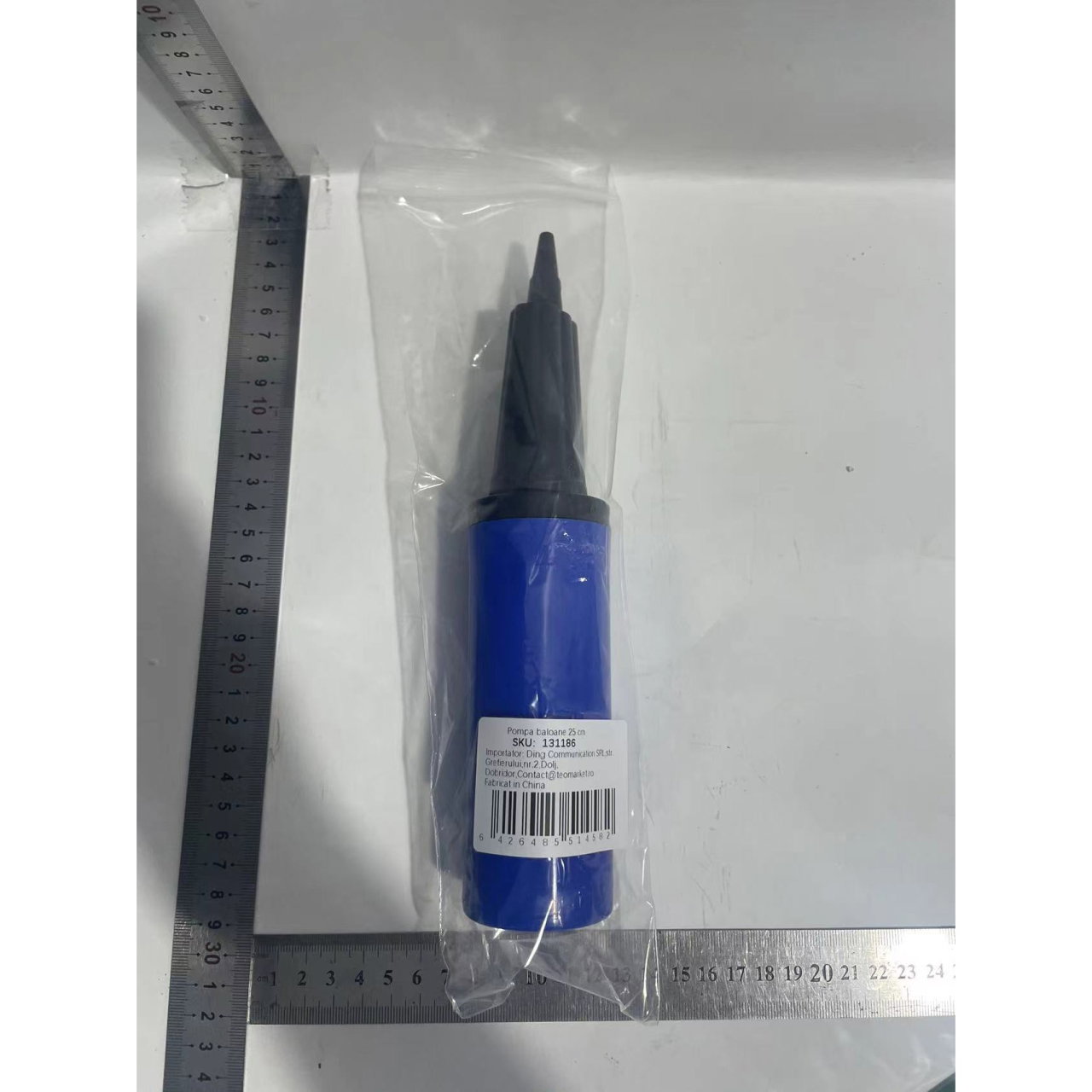 Pompa de Umflat Baloane, Flippy, Manuala, din Plastic, 25 cm, Albastru [2]