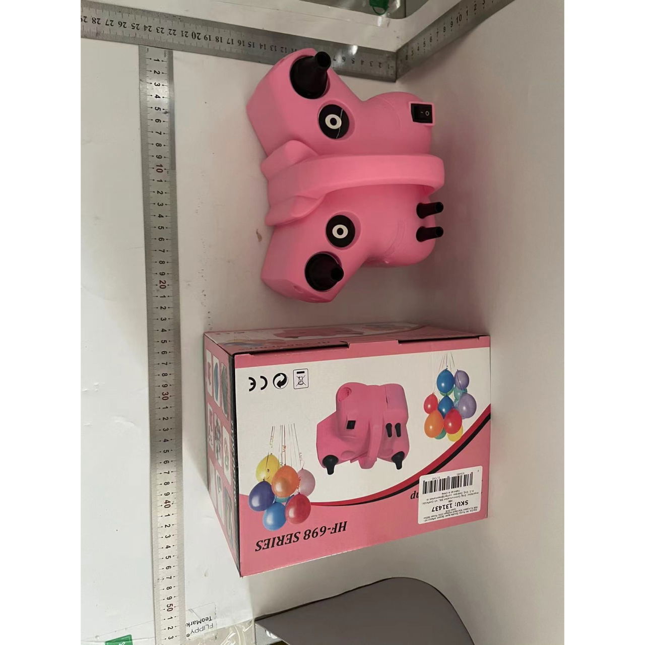 Pompa Electrica de Umflat Baloane, Flippy, cu Doua Iesiri, 220V, Putere 600W, Accesorii petrecere, Roz [2]