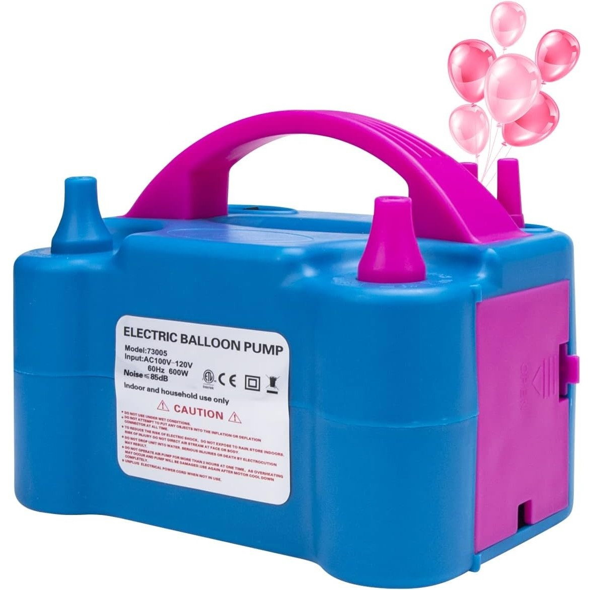 Pompa Electrica Pentru Umflat Baloane, 600 W, Doua Capete de Umflat, din Plastic, 19.5 x 14 x 13 cm, Albastru/Roz [2]