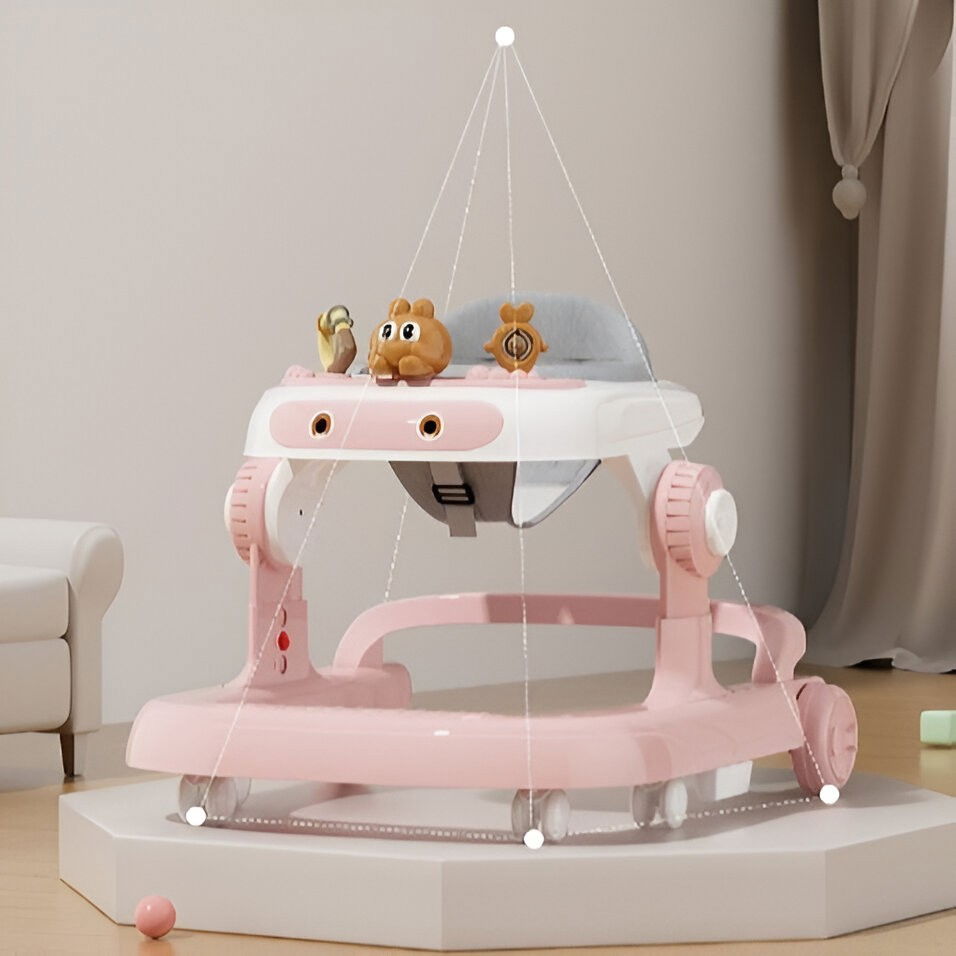 Premergator Multifunctional cu Roti Flippy, Model Iepuras, Inaltime Ajustabila, Tavita, Muzica, Lumini, 66x59x41 cm, Roz [8]