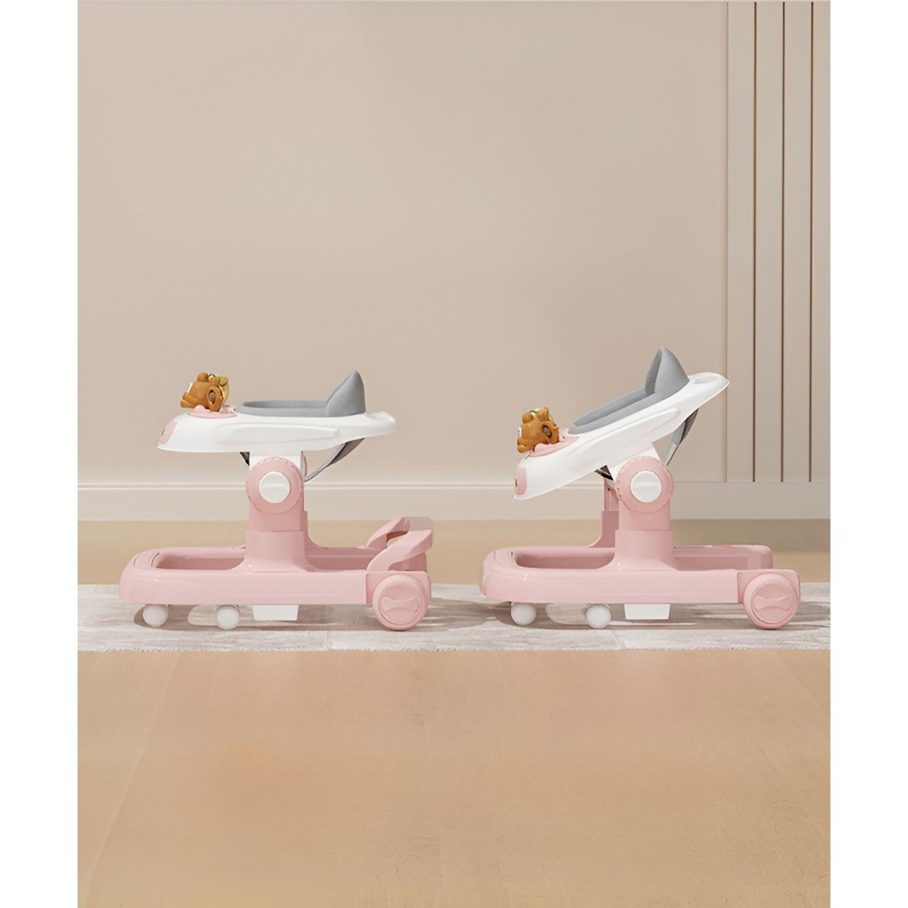 Premergator Multifunctional cu Roti Flippy, Model Iepuras, Inaltime Ajustabila, Tavita, Muzica, Lumini, 66x59x41 cm, Roz [9]