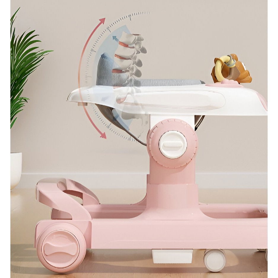 Premergator Multifunctional cu Roti Flippy, Model Iepuras, Inaltime Ajustabila, Tavita, Muzica, Lumini, 66x59x41 cm, Roz [2]