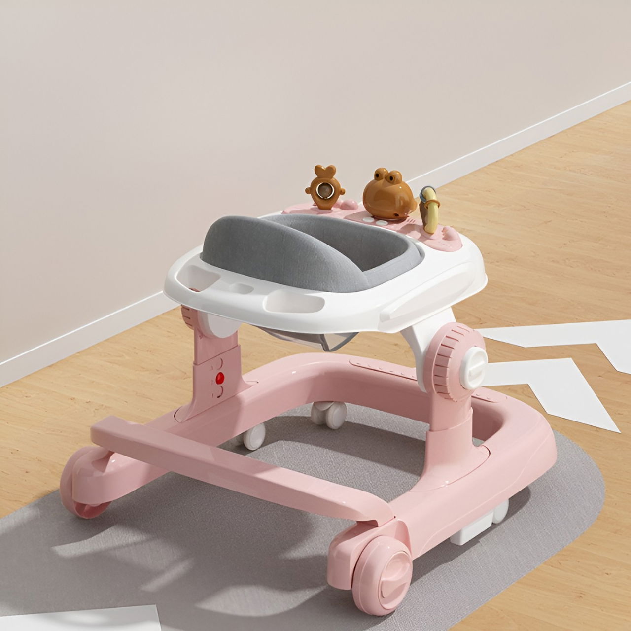 Premergator Multifunctional cu Roti Flippy, Model Iepuras, Inaltime Ajustabila, Tavita, Muzica, Lumini, 66x59x41 cm, Roz [11]