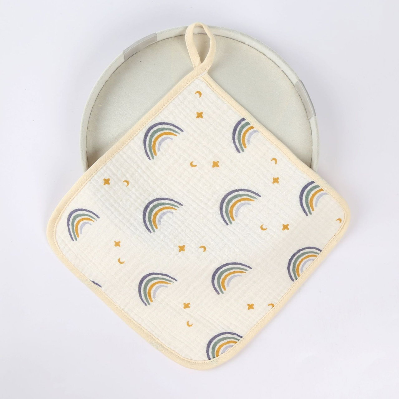 Prosop Absorbant, Flippy, din Bumbac, 25 x 25 cm, Model Curcubeu, cu Agatatoare, Bej [2]