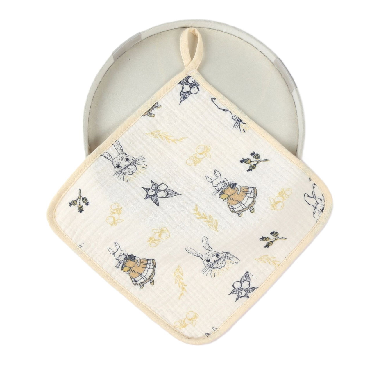 Prosop Absorbant, Flippy, din Bumbac, 25 x 25 cm, Model Iepurasi, cu Agatatoare, Bej [1]
