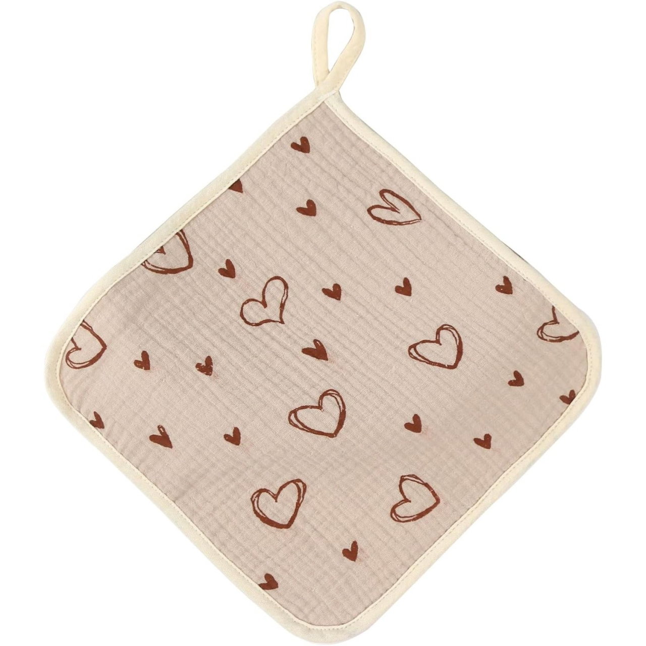 Prosop Absorbant, Flippy, din Bumbac, 25 x 25 cm, Model Inimioare, cu Agatatoare, Bej [1]