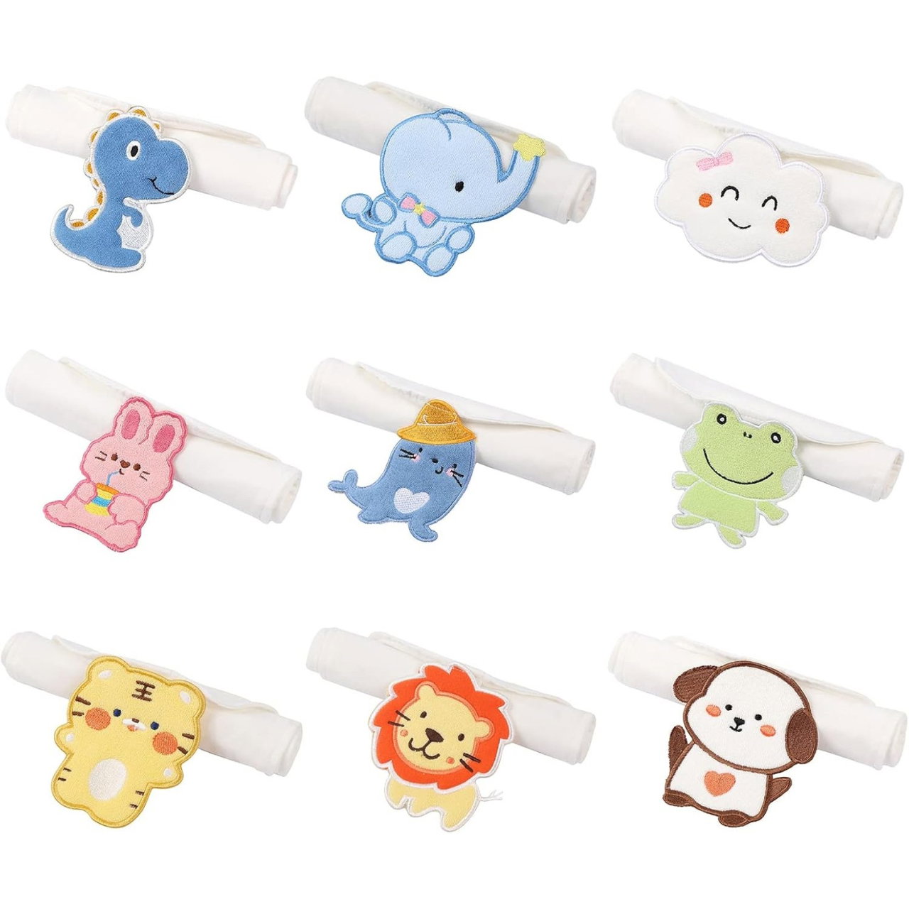 Prosop Absorbant, Flippy, din Bumbac, pentru Bebelusi, 19x28 cm, Model Dinozaur, Alb [2]