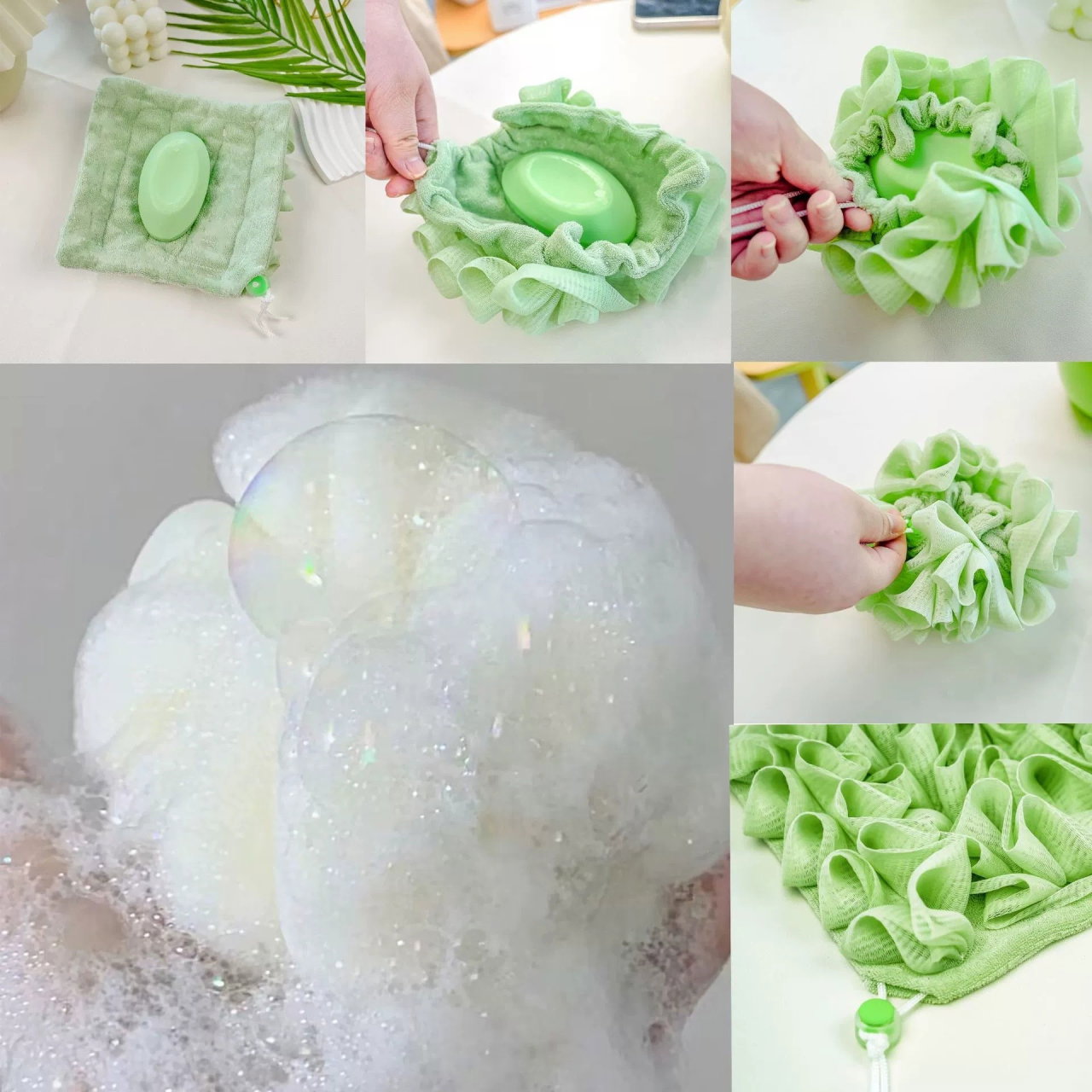 Prosop de Baie, Flippy, 2in1, cu Burete din Plasa, 17 x 17 cm, Verde [4]