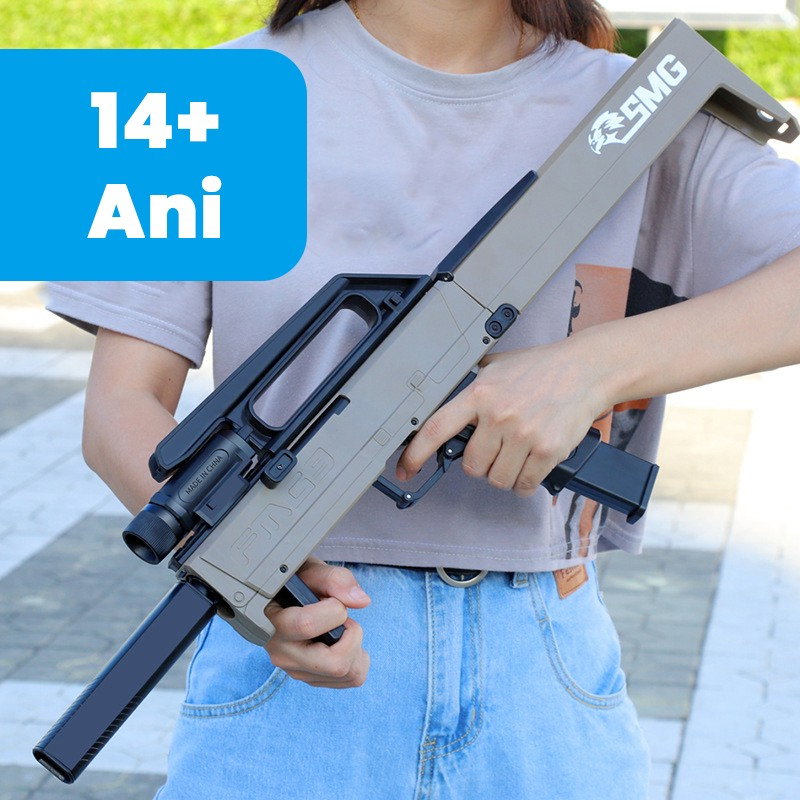 Pusca Mitraliera de Jucarie Pliabila, Flippy, cu 10 Gloante Moi Reutilizabile de Gel incluse, Varsta 14+, 69 x 35 x 5 cm, Maro deschis [5]