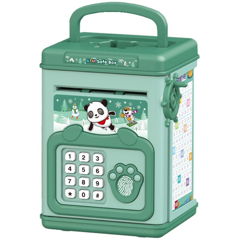 Pusculita pentru Copii, Flippy, pusculita pentru economii SMART BOX cu efecte sonore, Tip ATM, cu Parola cu Amprenta, din plastic, 20 x 13.5 x 11.5 cm Verde [1]