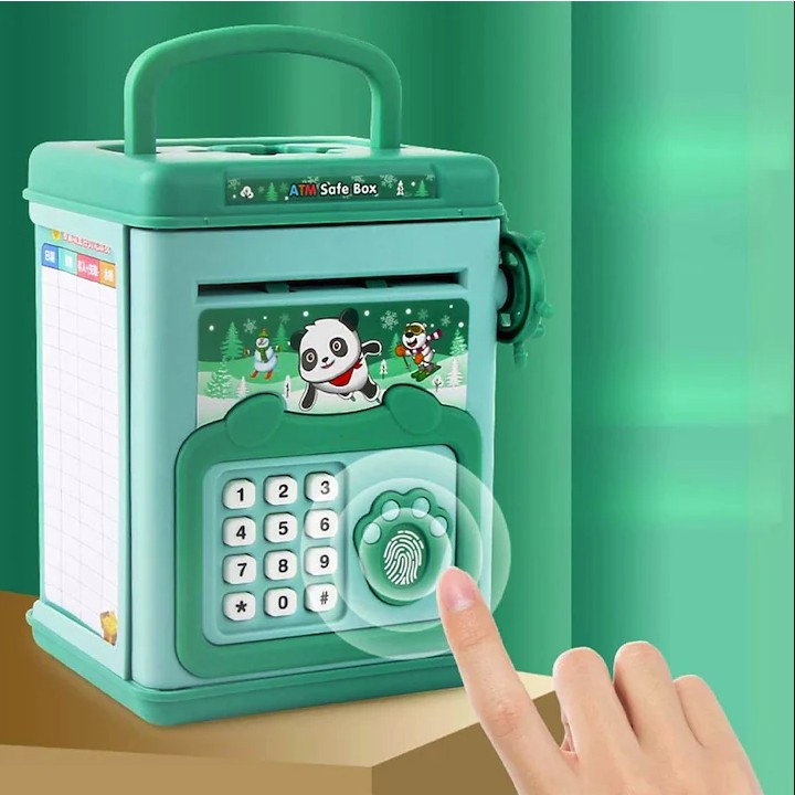 Pusculita pentru Copii, Flippy, pusculita pentru economii SMART BOX cu efecte sonore, Tip ATM, cu Parola cu Amprenta, din plastic, 20 x 13.5 x 11.5 cm Verde [3]