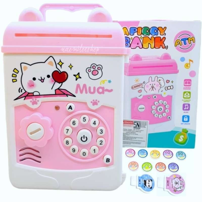 Pusculita pentru Fetite, Flippy, Pusculita pentru Economii PIGGY BOX, Pusculita Simpla cu Key Access, 17 x 11.5 x 10 cm, 400 gr, Alb Roz [3]