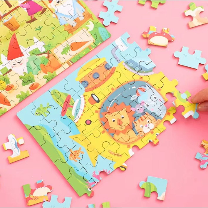 Puzzle 60 de Piese din Lemn in Cutie Metalica, Flippy, Model Submarin, Educativ, Dezvoltare Abilitati Cognitive, pentru Prescolari, 22.5x13.5 cm, Multicolor [5]