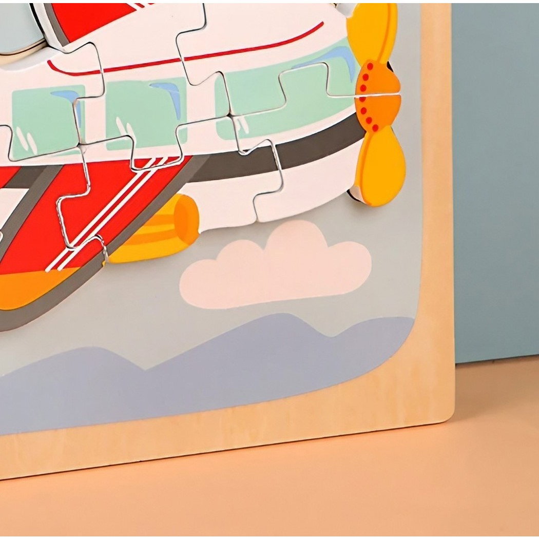 Puzzle Montessori din Lemn pentru Copii, Flippy, 3D, 0-3 Ani, Model Avion, Educativ, Intuitiv, Creativ, 6 Piese, 15x15x0.5 cm, Multicolor [5]