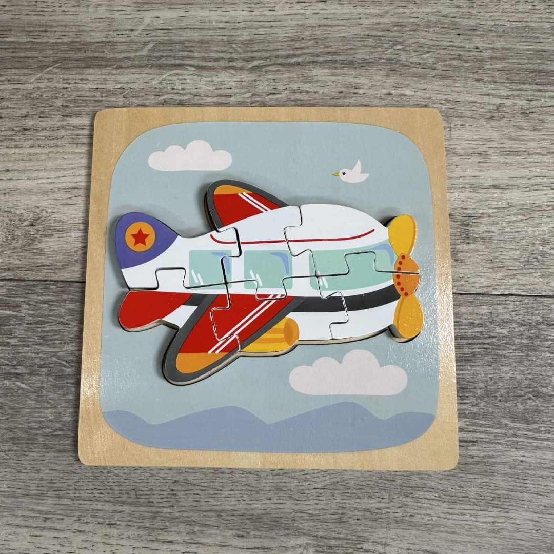 Puzzle Montessori din Lemn pentru Copii, Flippy, 3D, 0-3 Ani, Model Avion, Educativ, Intuitiv, Creativ, 6 Piese, 15x15x0.5 cm, Multicolor [3]