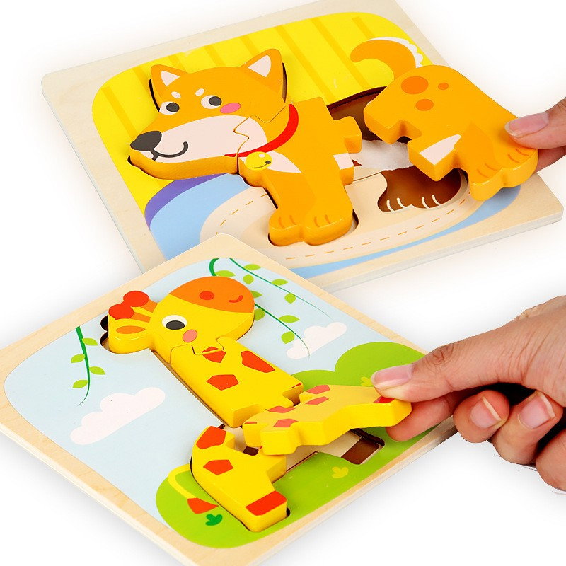 Puzzle Montessori din Lemn pentru Copii, Flippy, 3D, 0-3 Ani, Model Catel, Educativ, Intuitiv, Creativ, 3 Piese, 15x15x0.5 cm, Multicolor [5]