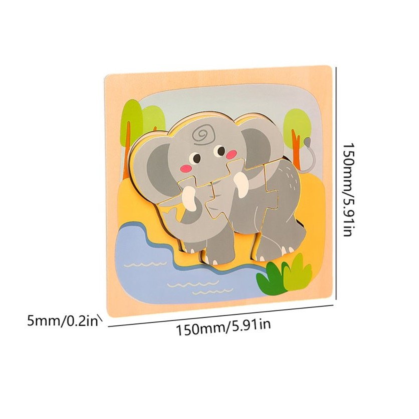 Puzzle Montessori din Lemn pentru Copii, Flippy, 3D, 0-3 Ani, Model Elefant, Educativ, Intuitiv, Creativ, 4 Piese, 15x15x0.5 cm, Multicolor [4]