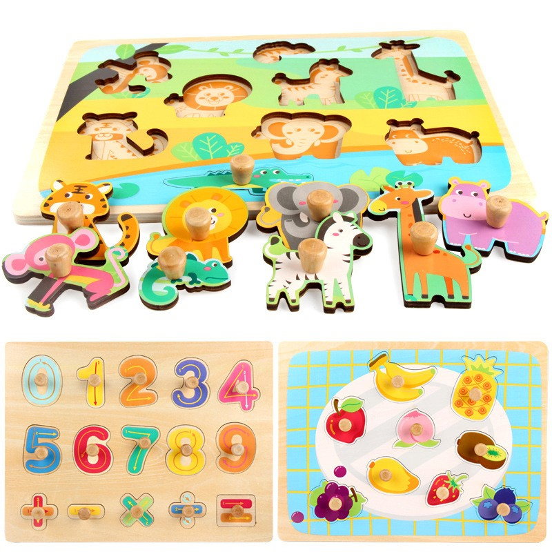 Puzzle Montessori din Lemn pentru Copii, Flippy, 3D, 0-3 Ani, Model Fructe, Educativ, Intuitiv, Creativ, 9 Piese, 30x22.5x0.8 cm, Multicolor [3]