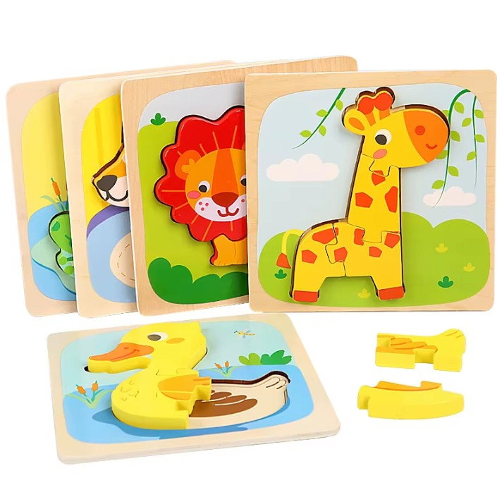 Puzzle Montessori din Lemn pentru Copii, Flippy, 3D, 0-3 Ani, Model Leu, Educativ, Intuitiv, Creativ, 3 Piese, 15x15x0.5 cm, Multicolor [10]