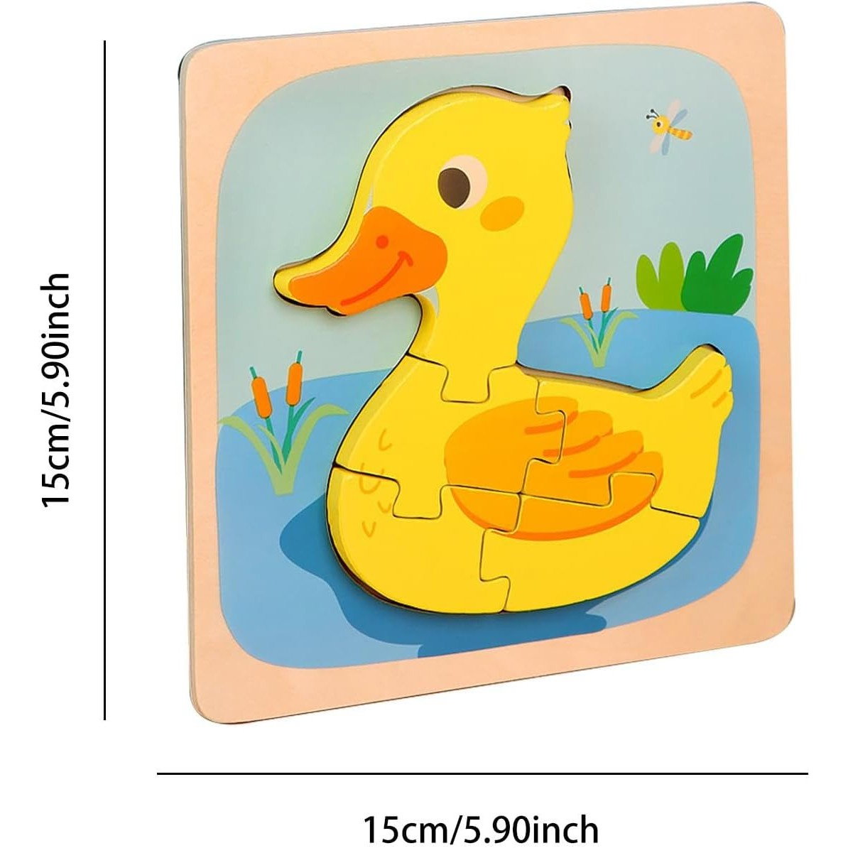 Puzzle Montessori din Lemn pentru Copii, Flippy, 3D, 0-3 Ani, Model Ratusca, Educativ, Intuitiv, Creativ, 5 Piese, 15x15x0.5 cm, Multicolor [6]