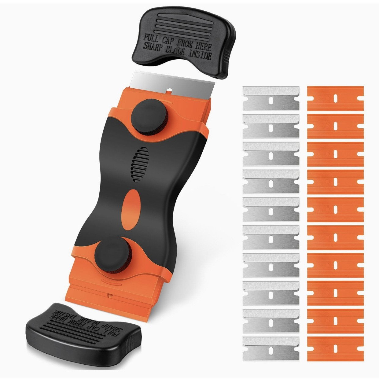 Racleta Multifunctionala pentru Curatare Sticla si Ceramica,  Flippy, Design Ergonomic, Maner Anti-alunecare, Include 20 de Lame de Schimb, 12,5 x 4,5 cm, Portocaliu [1]