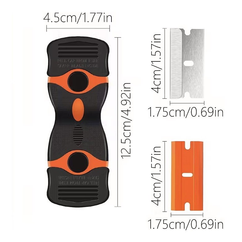 Racleta Multifunctionala pentru Curatare Sticla si Ceramica,  Flippy, Design Ergonomic, Maner Anti-alunecare, Include 20 de Lame de Schimb, 12,5 x 4,5 cm, Portocaliu [4]