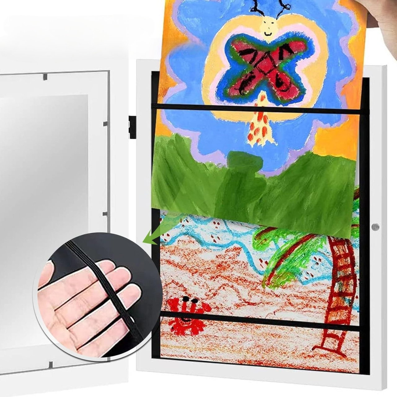 Rama Foto Flippy, din Lemn, cu Spatiu Pentru Depozitare, Pentru Desene si Picturi A4, Sticla Securizata, Rama MDF, Alb [3]