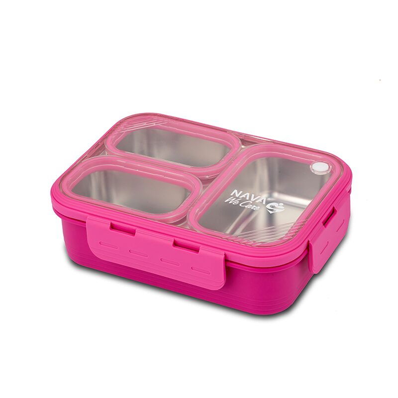 Recipient dreptunghiular pentru alimente Bento din oțel inoxidabil "We Care", magenta 800ml [1]