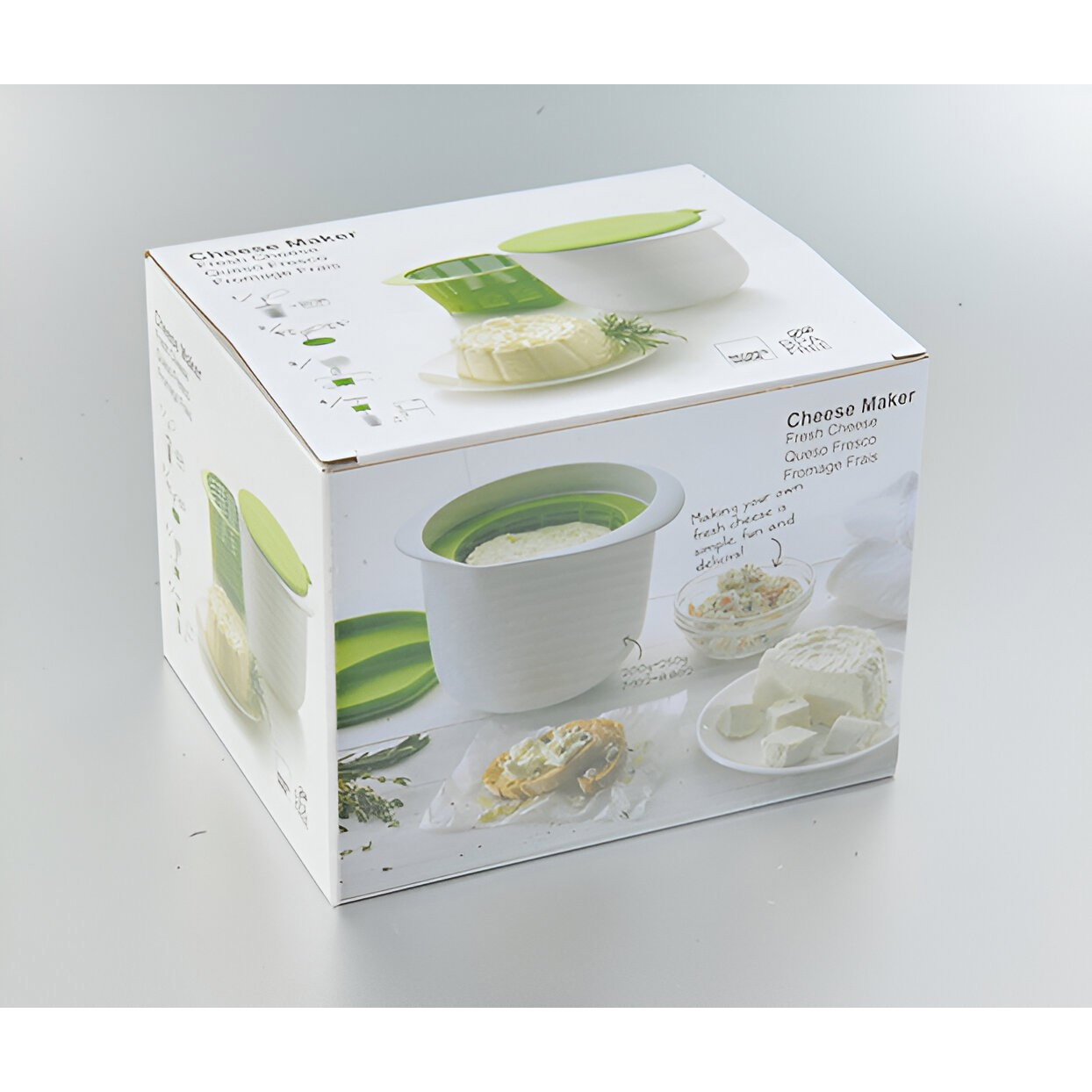 Recipient pentru Preparat Branza, Flippy, Capac de Silicon, Cheese Maker din Plastic, Strecuratoare, 17x14.5x12.8 cm, Alb [5]