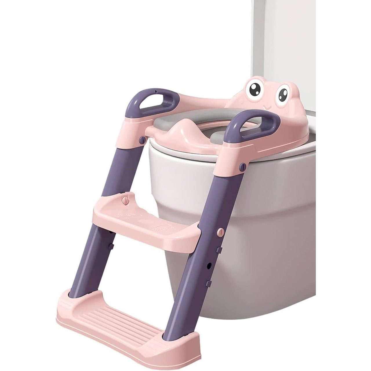 Reductor si Scaunel Inaltator WC, Flippy, pentru Copii 1 - 7 Ani, 2 Trepte Reglabile, Pliabil, Colac Moale, cu Spatar si Manere, Inaltime 54/58 cm x 39.5 x 35 cm, din Plastic+PVC, Roz/Mov [4]