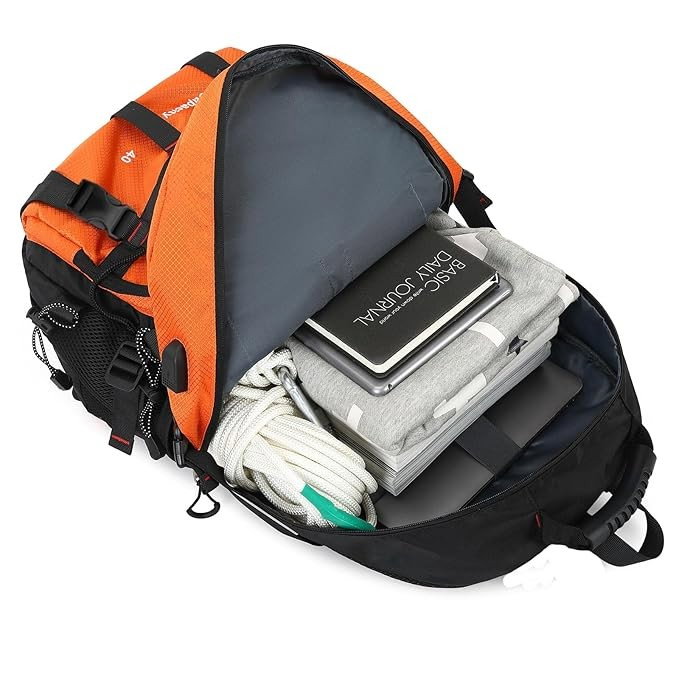 Rucsac Multifunctional de Alpinism, Flippy, Capacitate 36-55 L, de Calatorie, Impermeabil, Slot USB Incarcare Telefon, Bretele Reglabile, 52 x 34 x 19 cm, Portocaliu [3]