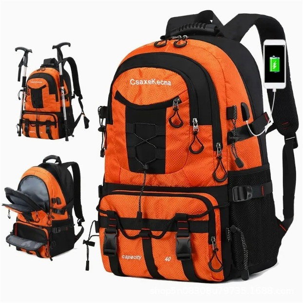 Rucsac Multifunctional de Alpinism, Flippy, Capacitate 36-55 L, de Calatorie, Impermeabil, Slot USB Incarcare Telefon, Bretele Reglabile, 52 x 34 x 19 cm, Portocaliu [1]
