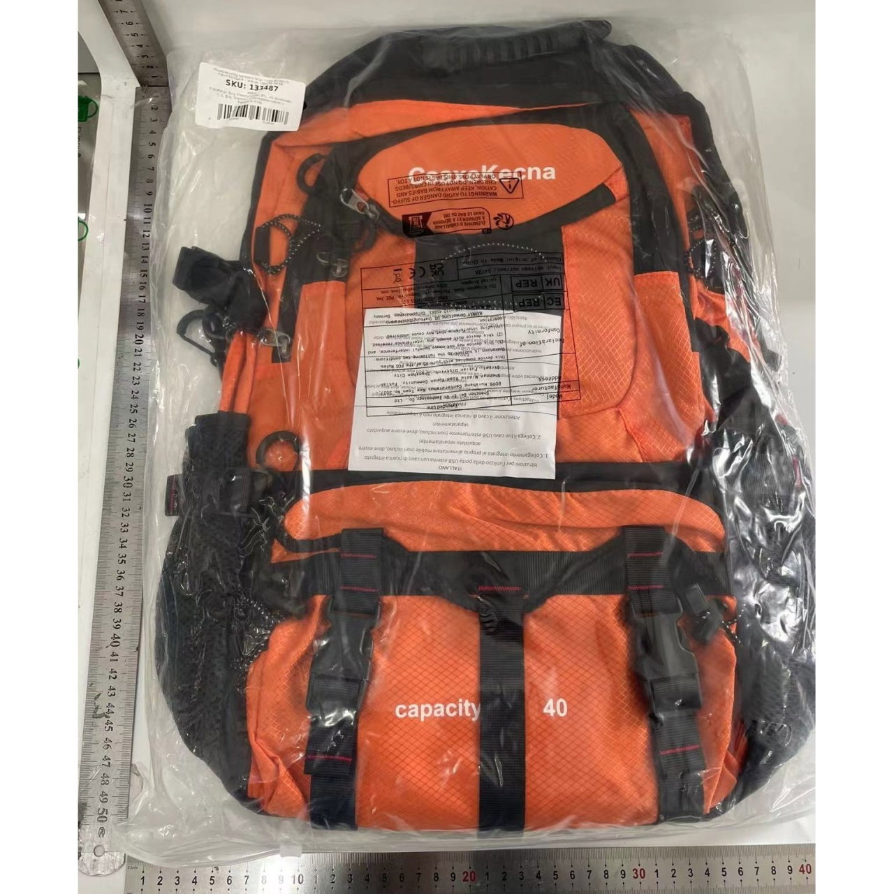 Rucsac Multifunctional de Alpinism, Flippy, Capacitate 36-55 L, de Calatorie, Impermeabil, Slot USB Incarcare Telefon, Bretele Reglabile, 52 x 34 x 19 cm, Portocaliu [7]