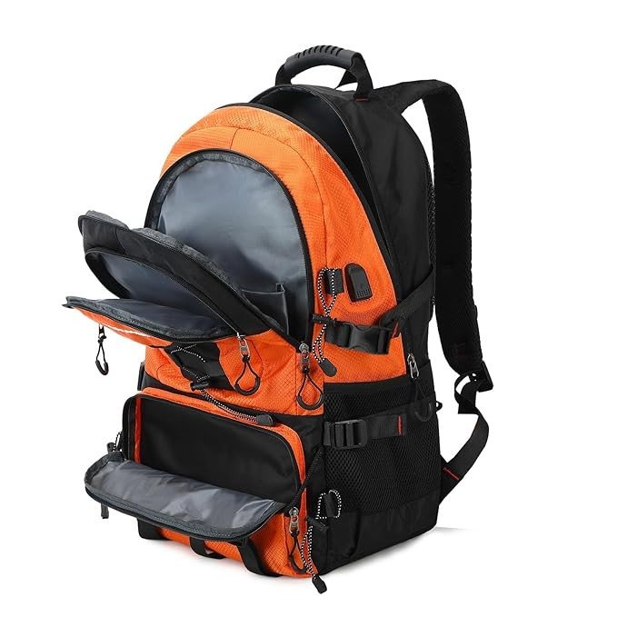 Rucsac Multifunctional de Alpinism, Flippy, Capacitate 36-55 L, de Calatorie, Impermeabil, Slot USB Incarcare Telefon, Bretele Reglabile, 52 x 34 x 19 cm, Portocaliu [2]
