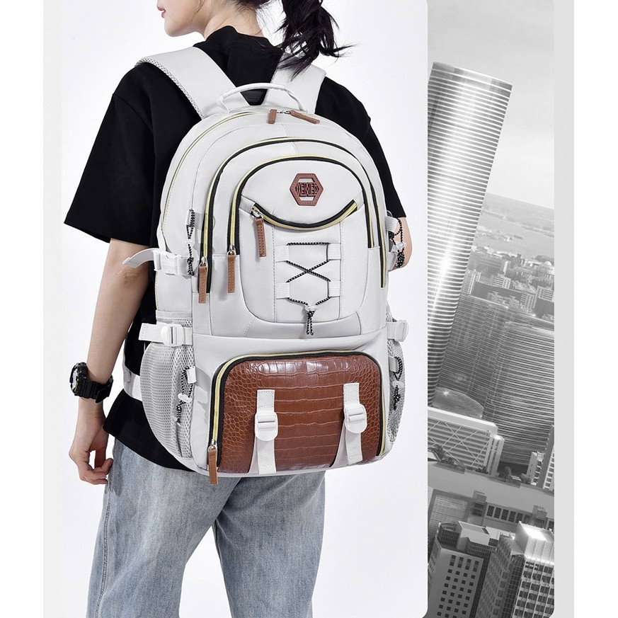 Rucsac Multifunctional pentru Calatorie, Flippy, pentru Alpinism, Voiaj, Drumetii, din Panza Oxford, 34x16x52 cm, Alb [4]