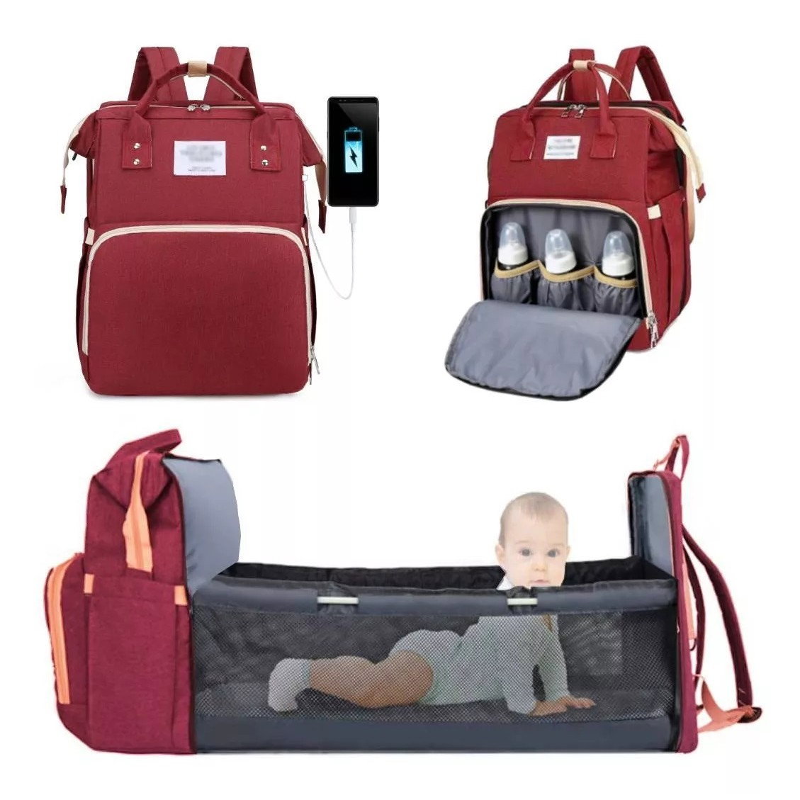 Rucsac Multifunctional pentru Mamici, Flippy, cu Patut Pliabil si Baza de Schimbat, Rezistent la Apa, Capacitate Mare, Usor, Compartimente Multiple [4]