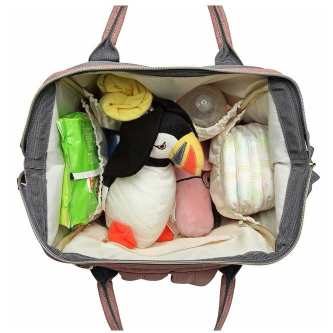 Rucsac Multifunctional pentru Mamici, Flippy, din Panza Oxford, Compartimentare Multipla, Impermeabil, 43 x 18 x 26 cm, Roz/Gri [7]