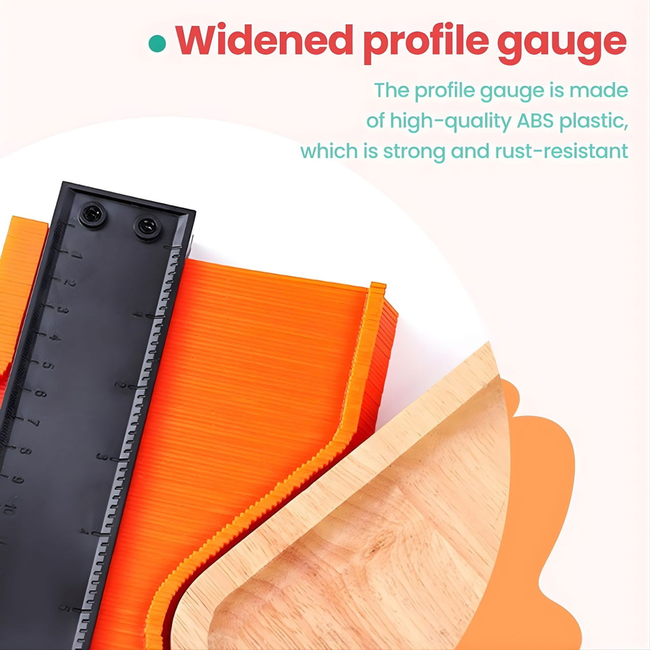 Sablon Masurare Contur, Flippy, Cu Rigla Integrata, pentru Copiere Unghiuri si Forme Neregulate, Plastic Rezistent, 14.6 x 10.5 cm, Portocaliu/Negru [3]