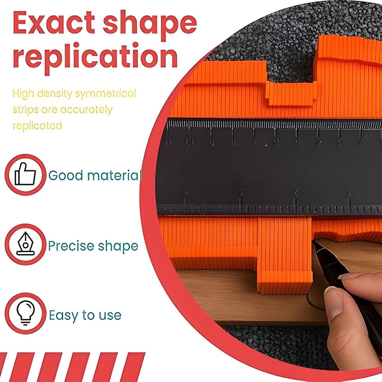 Sablon Masurare Contur, Flippy, Cu Rigla Integrata, pentru Copiere Unghiuri si Forme Neregulate, Plastic Rezistent, 14.6 x 10.5 cm, Portocaliu/Negru [4]