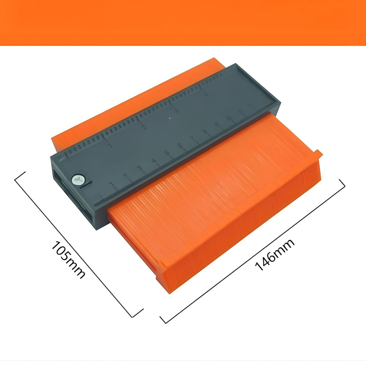 Sablon Masurare Contur, Flippy, Cu Rigla Integrata, pentru Copiere Unghiuri si Forme Neregulate, Plastic Rezistent, 14.6 x 10.5 cm, Portocaliu/Negru [2]