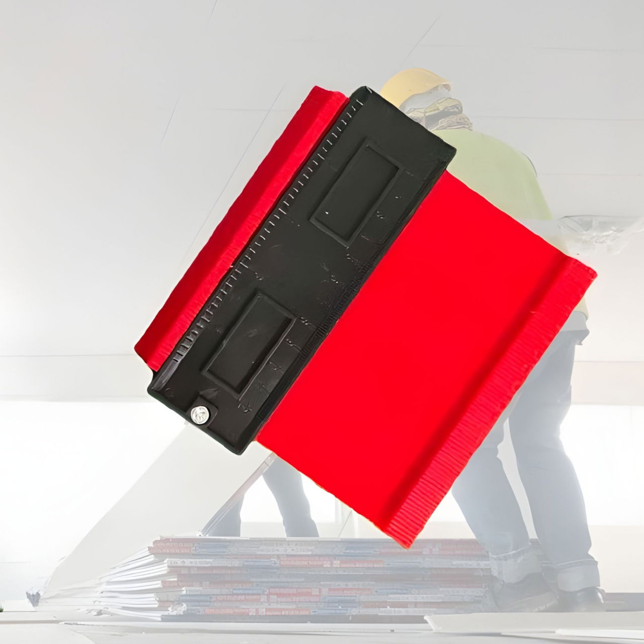 Sablon Masurare Contur, Flippy, Cu Rigla Integrata, pentru Copiere Unghiuri si Forme Neregulate, Plastic Rezistent, 14.6 x 10.5 cm, Rosu/Negru [4]