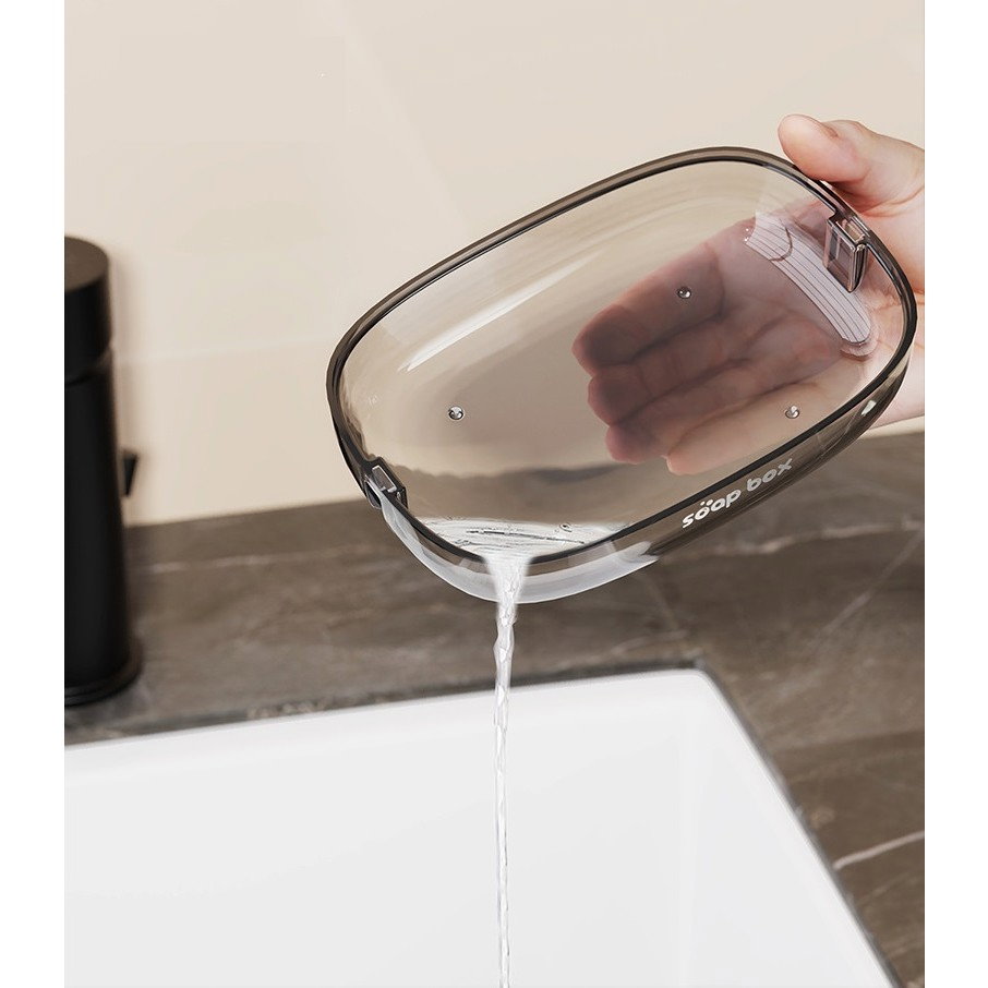 Savoniera cu Suport 2 in 1, Flippy, Pentru Perete sau Blat, PET, Scurgere Optima, GriTransparent [4]