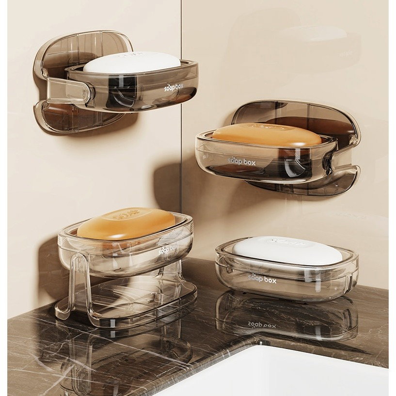 Savoniera cu Suport 2 in 1, Flippy, Pentru Perete sau Blat, PET, Scurgere Optima, GriTransparent [6]