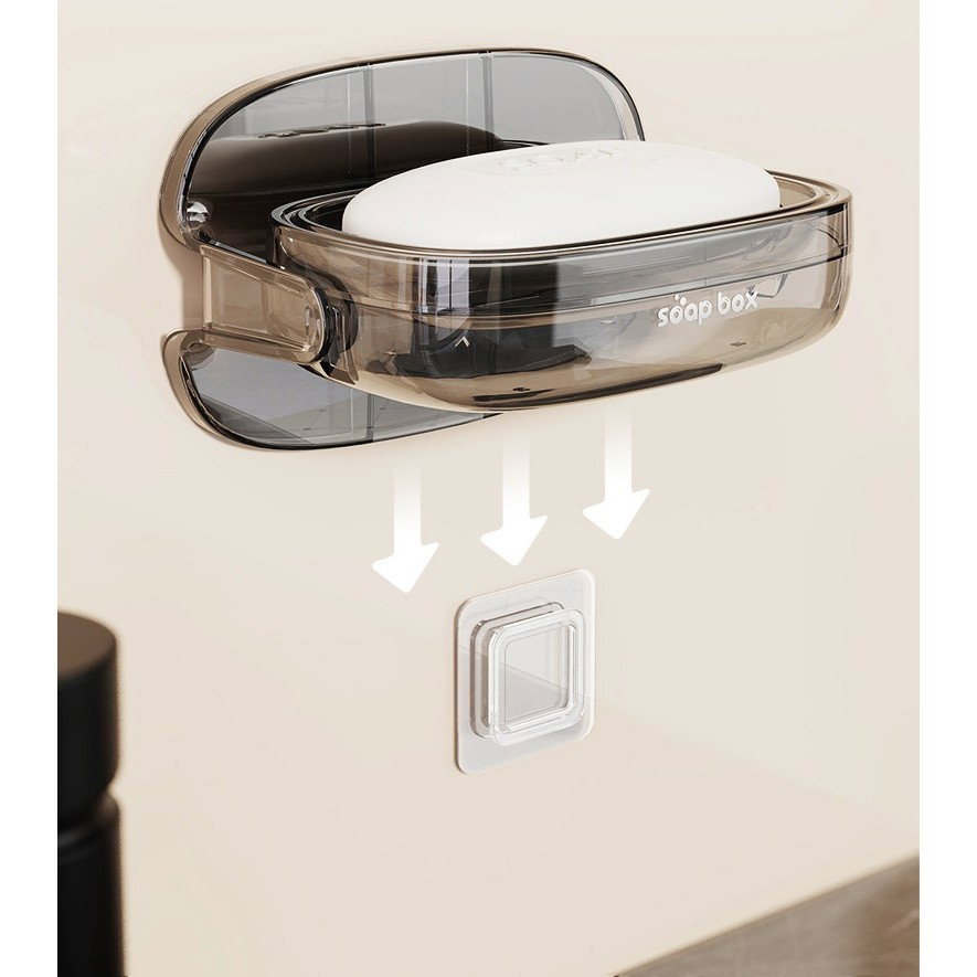 Savoniera cu Suport 2 in 1, Flippy, Pentru Perete sau Blat, PET, Scurgere Optima, GriTransparent [3]