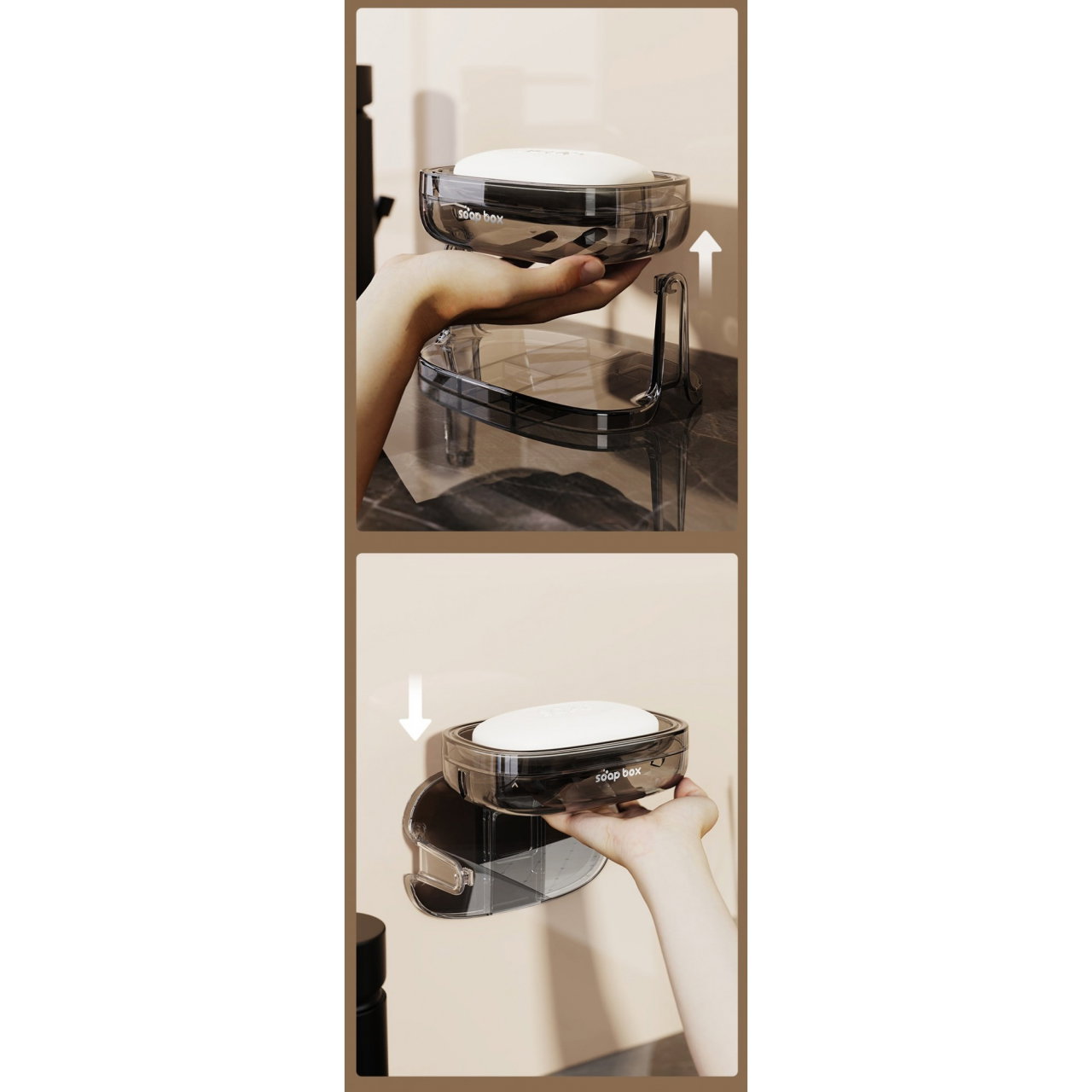 Savoniera cu Suport 2 in 1, Flippy, Pentru Perete sau Blat, PET, Scurgere Optima, GriTransparent [5]