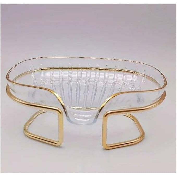 Savoniera cu Suport, Flippy, Sistem de Scurgere a Apei, Margine Aurie, 14 x 8.5 x 9 cm, din TPE, Transparent [3]